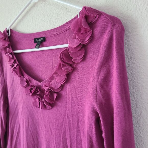 Talbots US Women's Size XS Cotton Modal Blend V-Neck Sweater Ruffle Detail - Picture 2 of 8